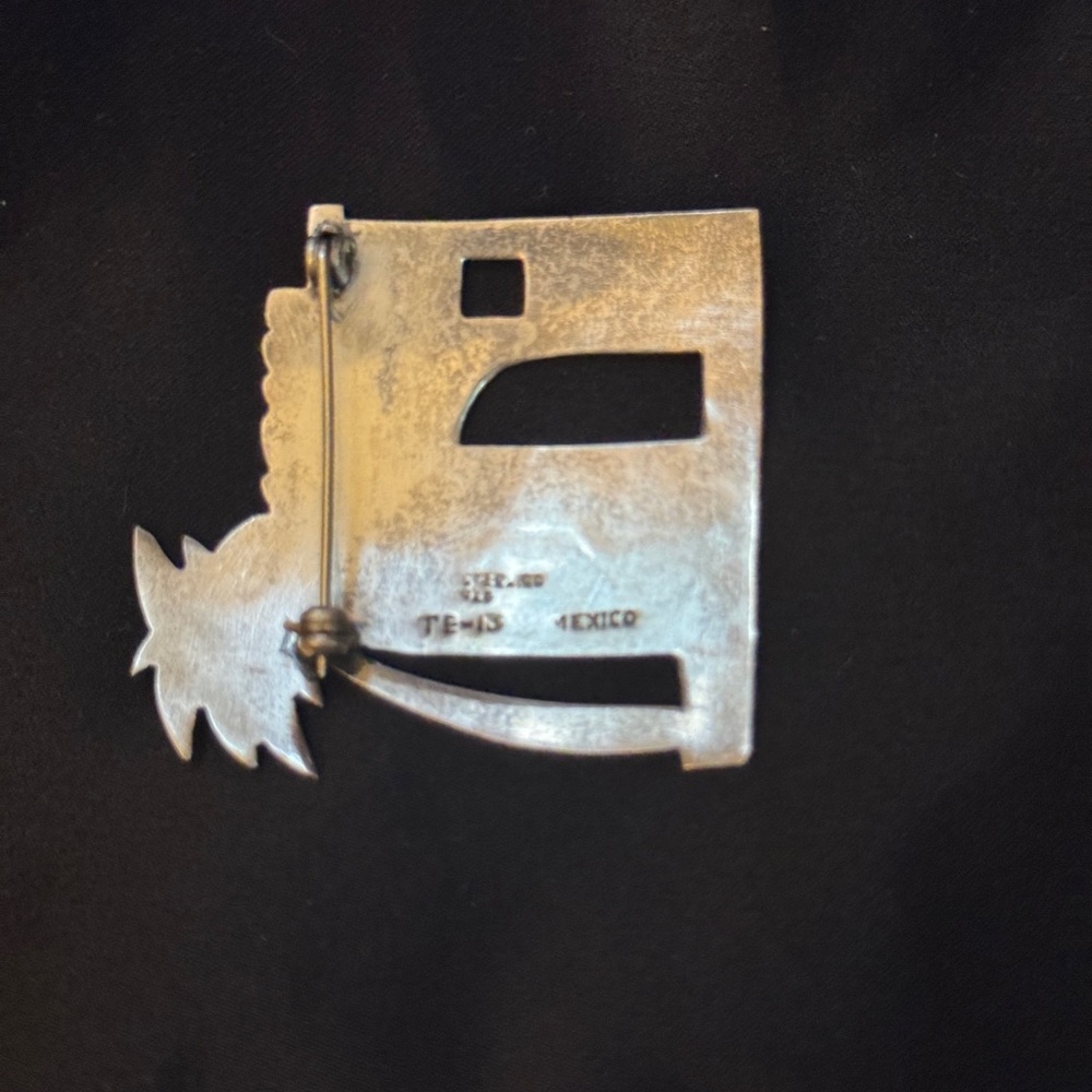 VINTAGE 925 TAXO Silver Solid Sterling  Signed Tropical Palm Tree Brooch Pin - Picture 9 of 10